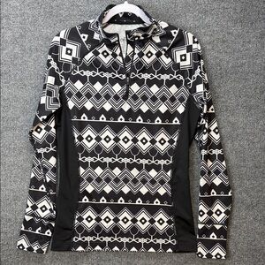 Hot Chillys Black & White Geometric Long-Sleeve Quarter Zip Women’s Medium